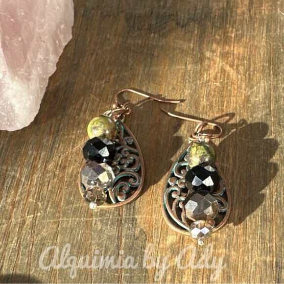 Rustic gold agate dangle earrings - Picture 1 of 1
